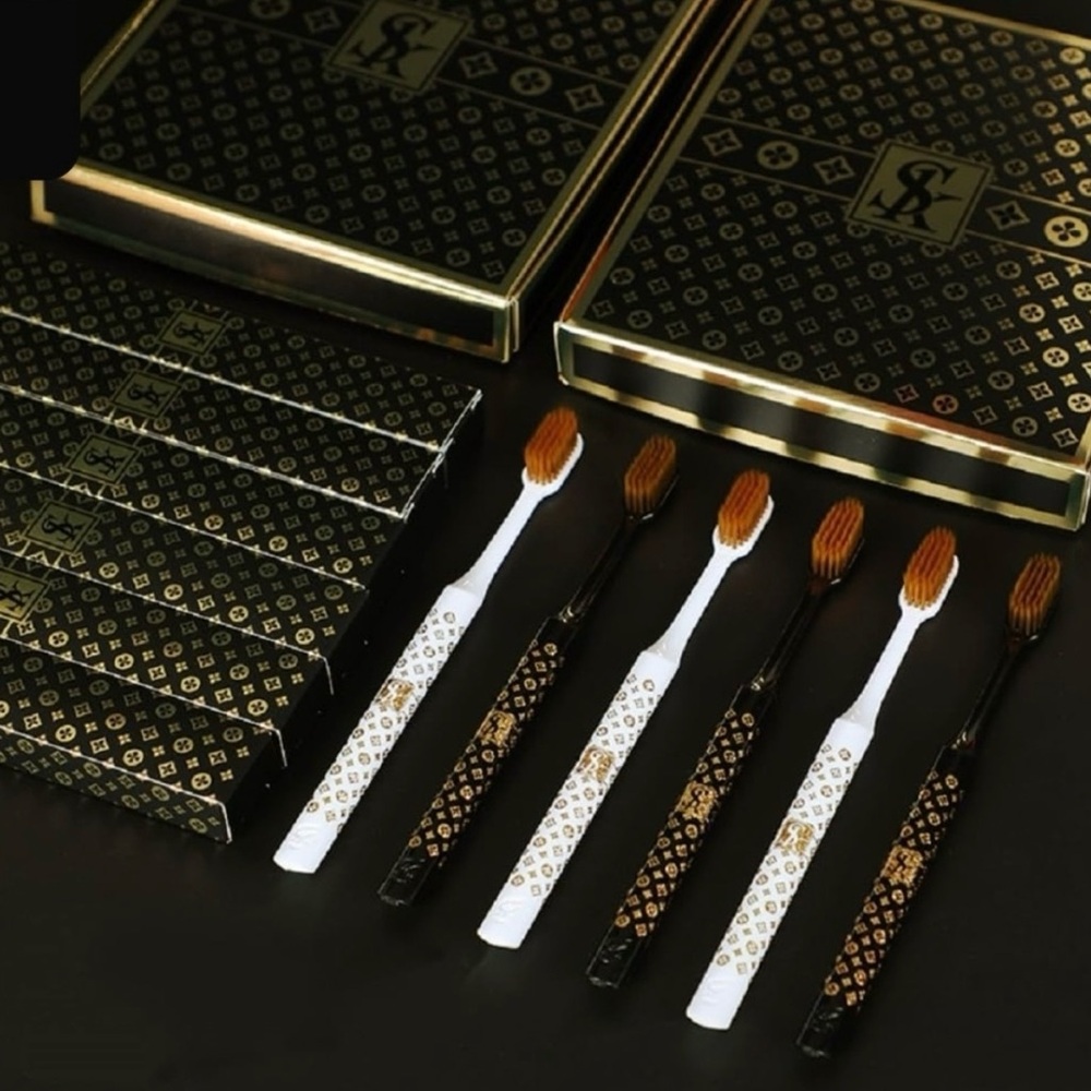 Luxury Black and Gold Toothbrush Set 1 white brush Toiletries items